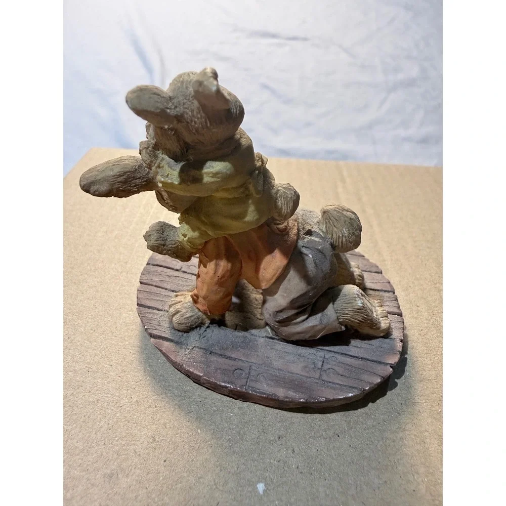 Vintage Hand-Painted Resin Bunny Rabbits Piggyback Ride Figurine